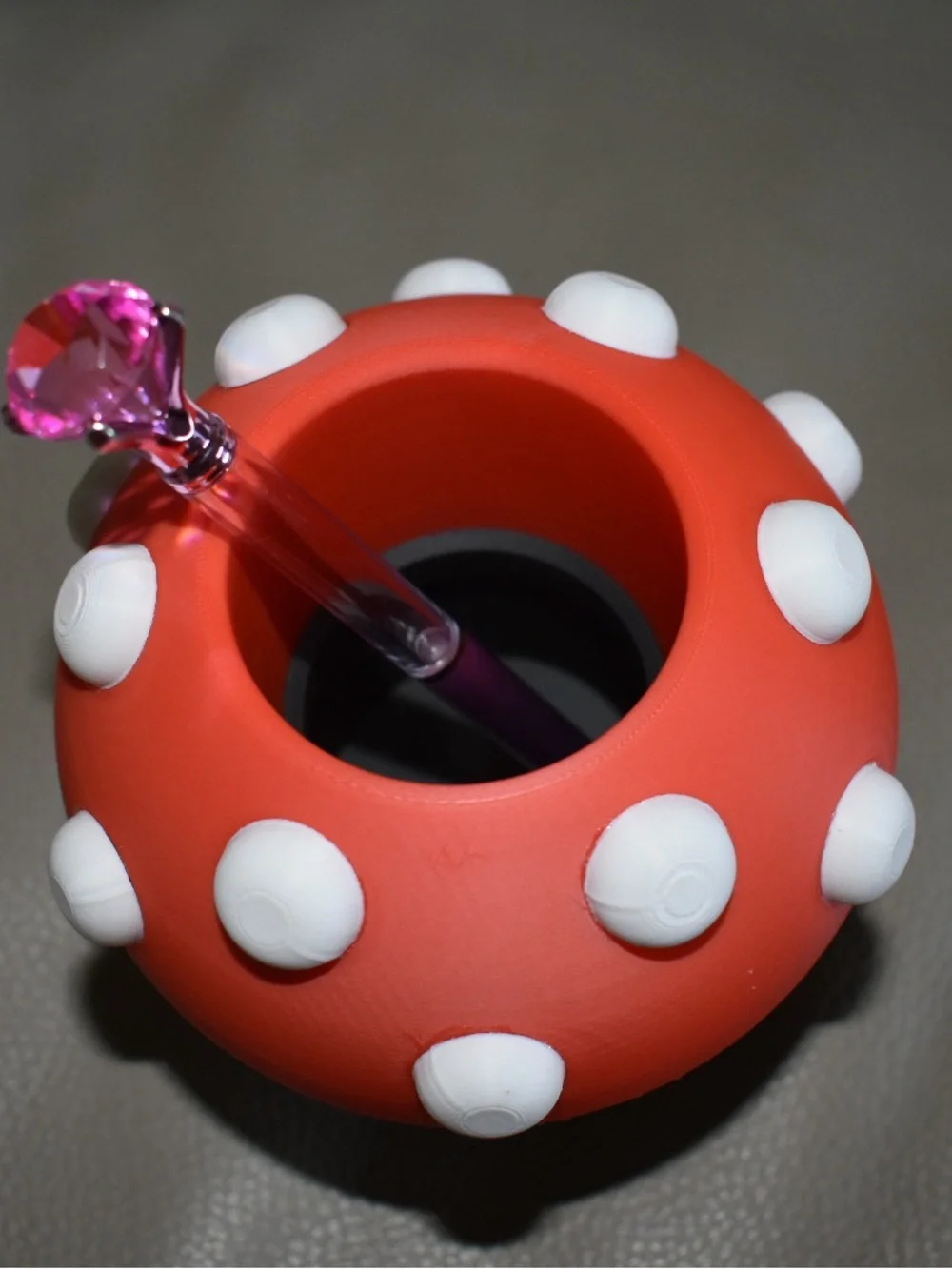 3D print Mushroom Shaped Red & Black with White Polka Dots Pen Holder